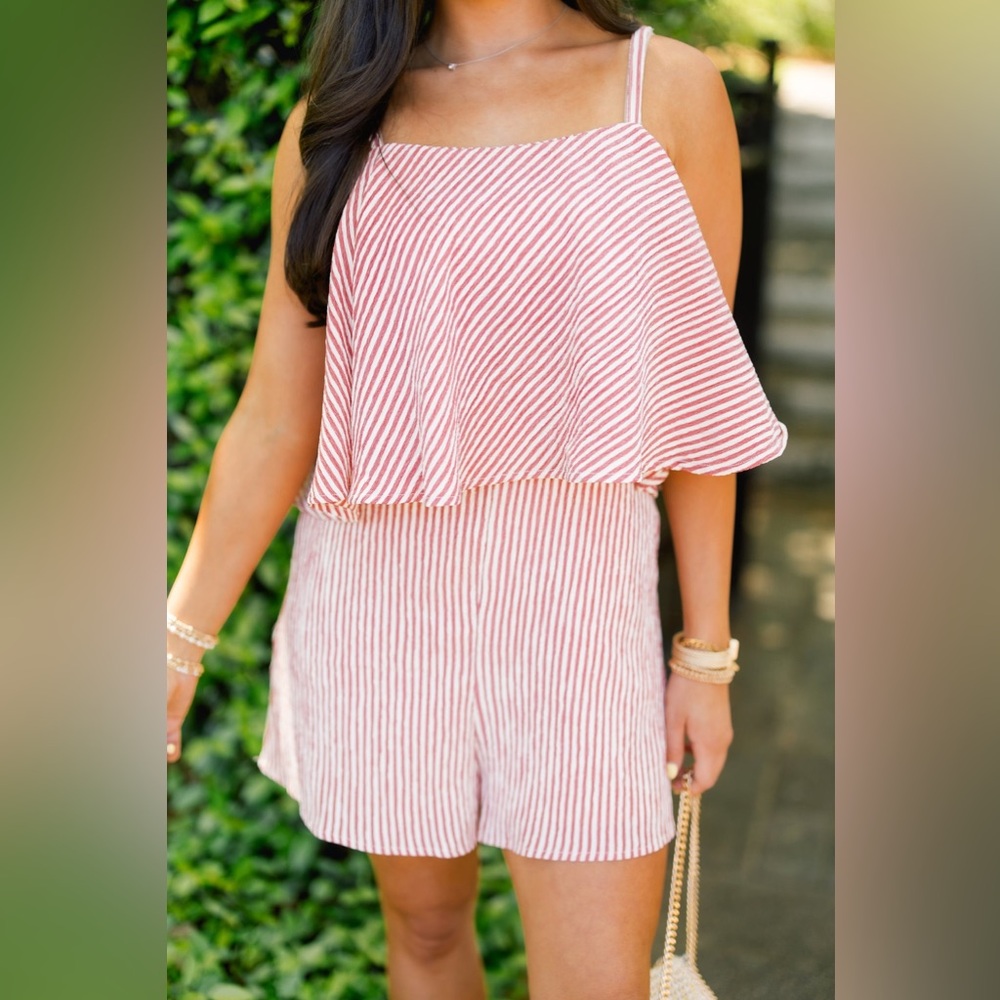 Gilli Red Ruffle Striped Romper - Picture 5 of 7